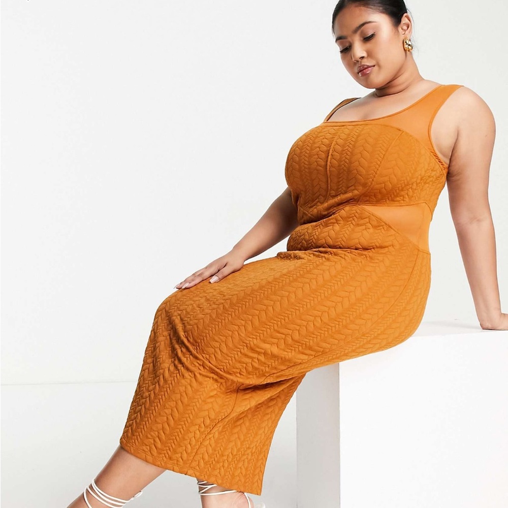 Mesh Square Neck Midi Dress